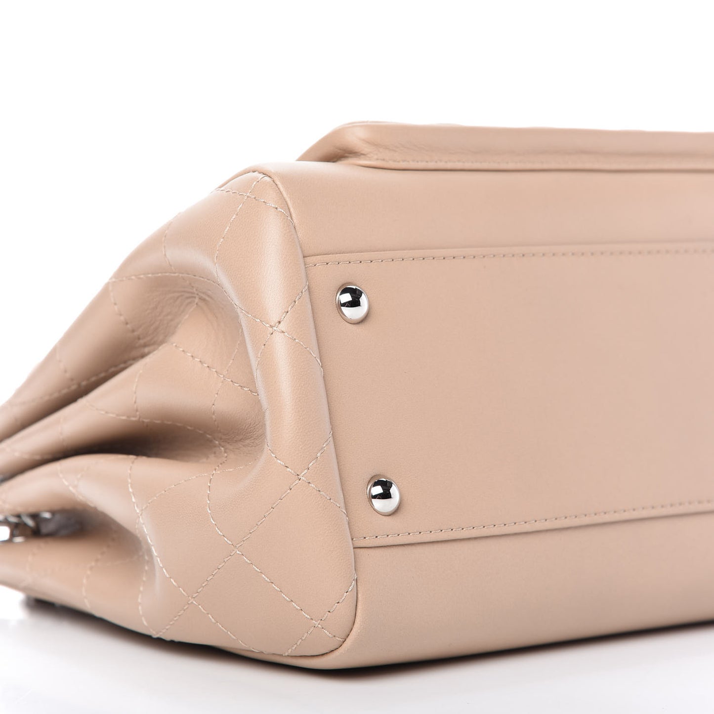 Lambskin Quilted CC Accordion Shopping Bag Beige