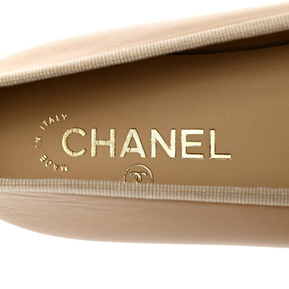 Chanel Lambskin Cap Toe CC Ballerina Flats 39 Beige Black 7 of 9