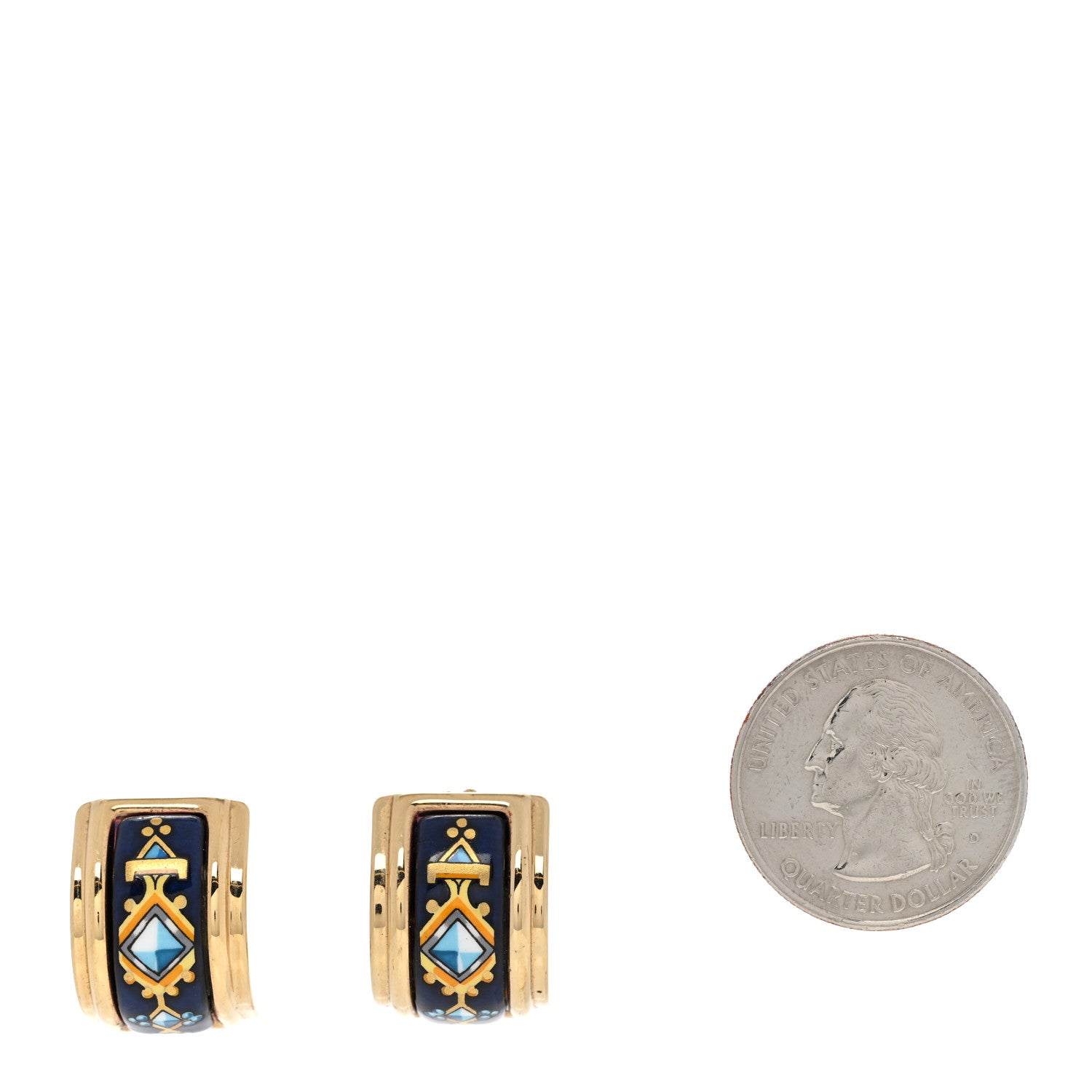 Hermes Gold Plated Printed Enamel Clip On Earrings 2 of 5