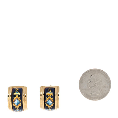 Hermes Gold Plated Printed Enamel Clip On Earrings 2 of 5