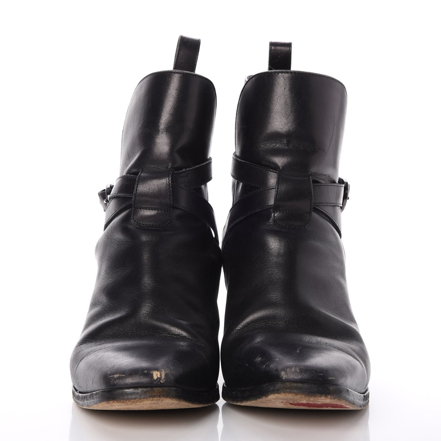 Calfskin Buckle Wrap Ankle Boots Booties 41 Black