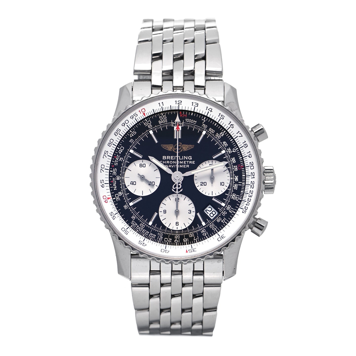 Stainless Steel 42mm Navitimer Chronograph Automatic Watch Black A23322