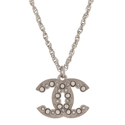 Chanel Crystal Pearl CC Pendant Necklace Silver 4 of 6