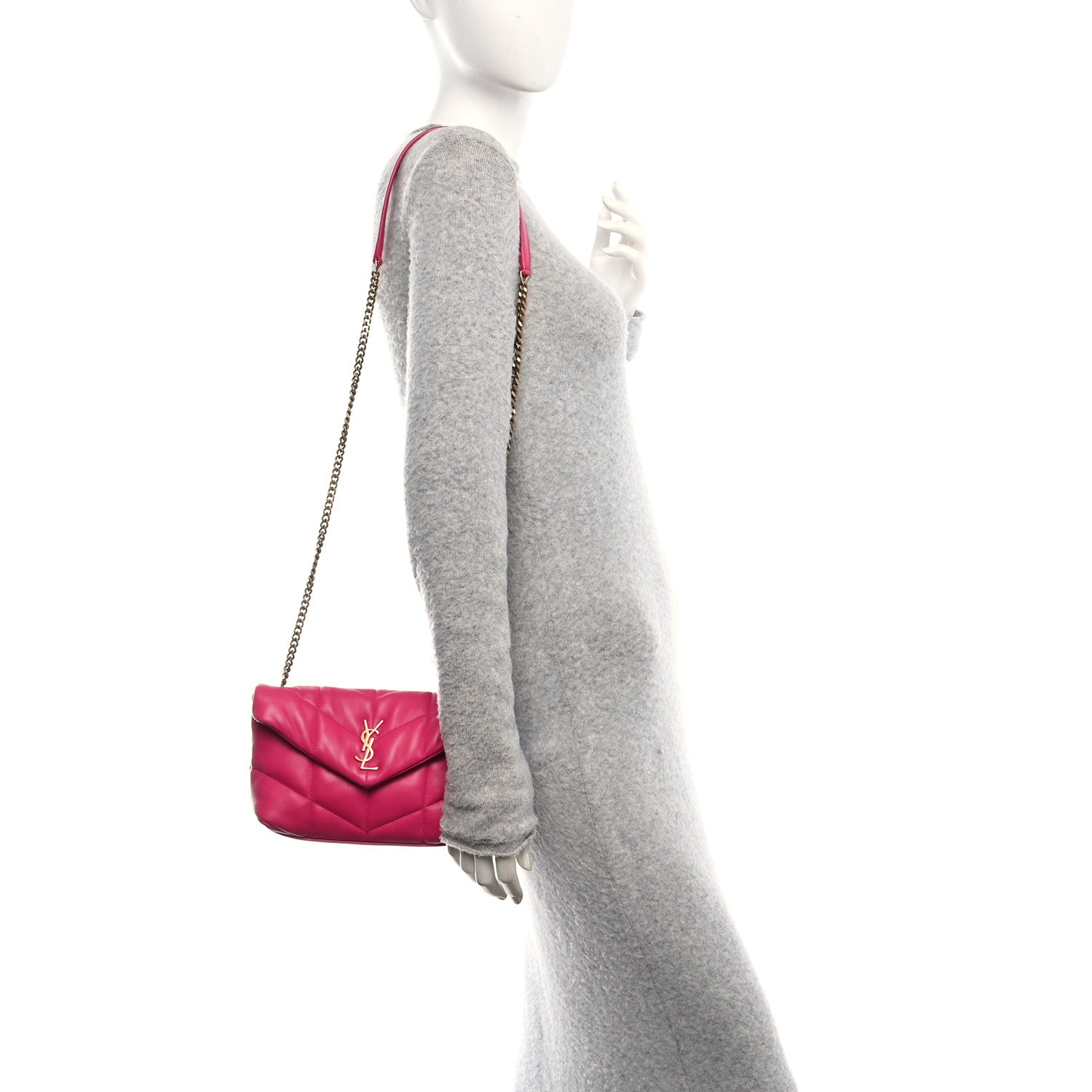 Saint Laurent Lambskin Quilted Toy Loulou Puffer Monogram Chain Satchel Bubblegum 2 of 11
