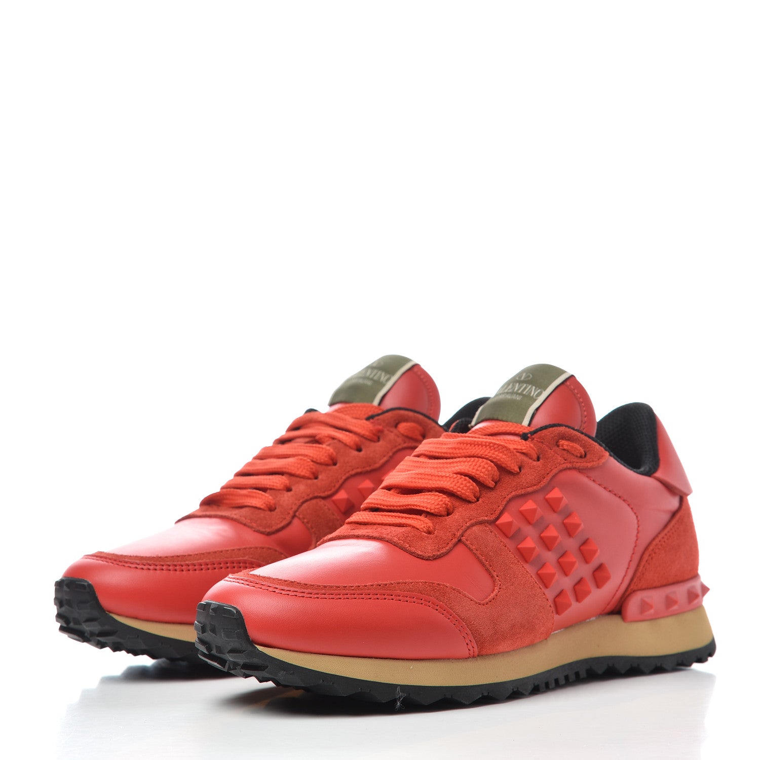 Valentino Garavani Calfskin Suede Rockstud Sneakers 36.5 Deep Orange 3 of 9