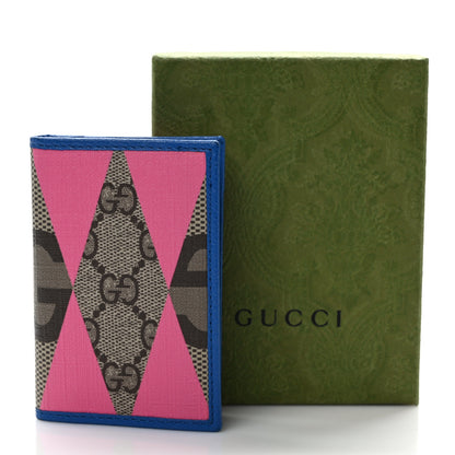 Gucci GG Supreme Monogram Textured Dollar Calfskin Rhombus Print Card Case Beige Ebony Pink 7 of 7