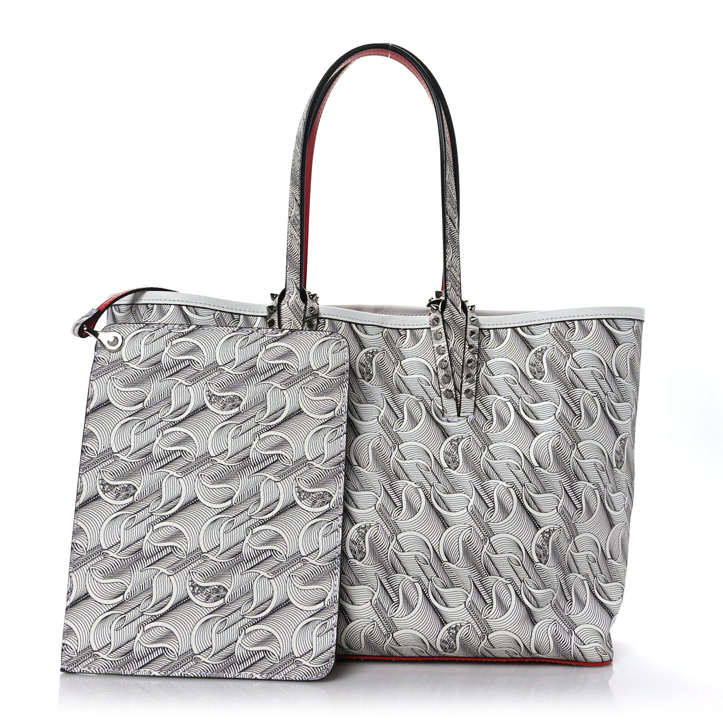 Toile Monogram Calfskin Printed Spikes Small East West Cabata Tote White Black White Black