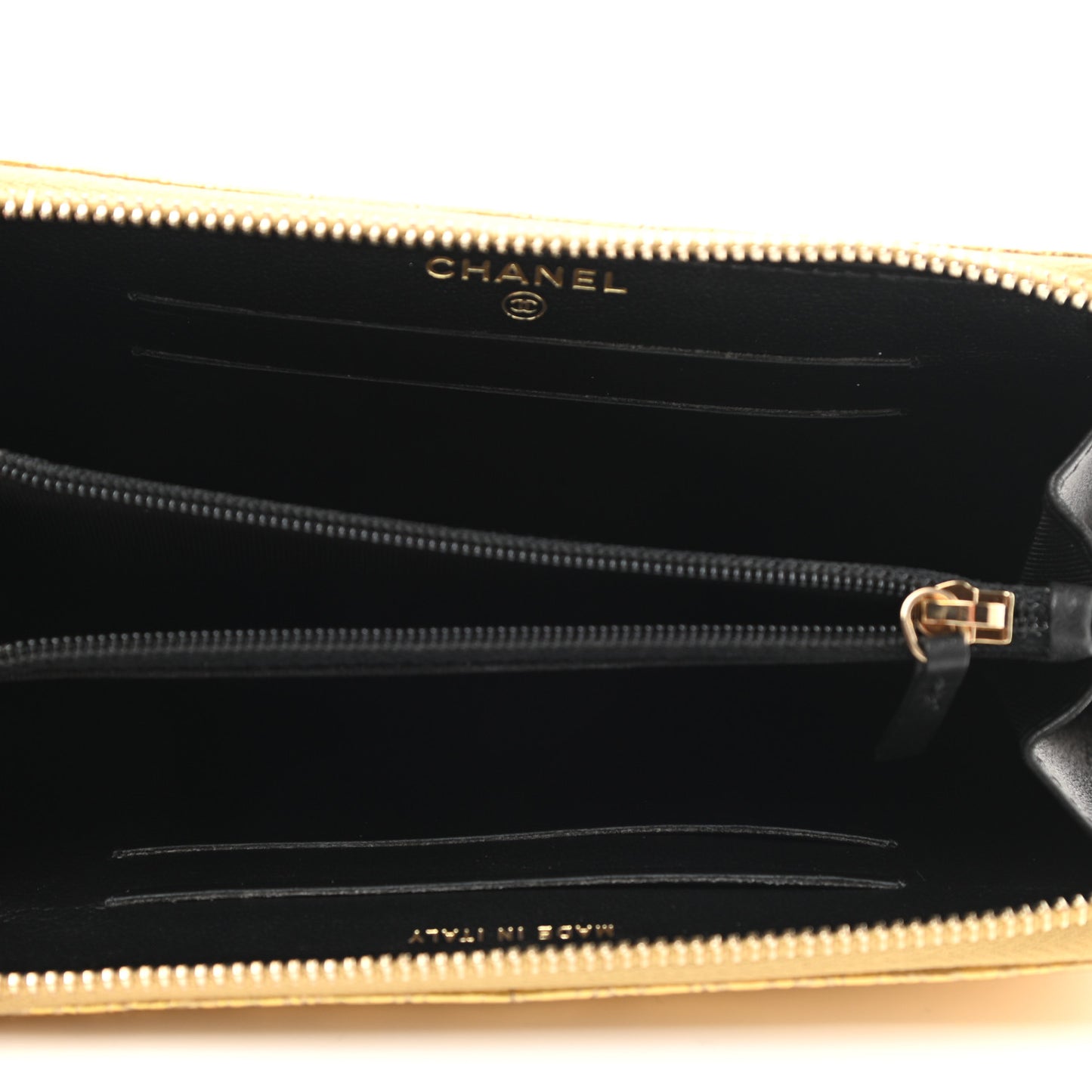 Metallic Calfskin Crocodile Embossed Small Cocodile Zip Wallet Gold