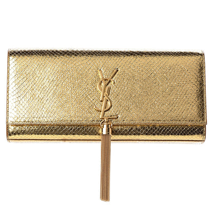 Saint Laurent Metallic Calfskin Embossed Classic Monogram Tassel Clutch Gold 1 of 9
