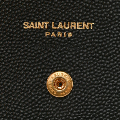 Saint Laurent Grain De Poudre Matelasse Chevron Monogram Flap Card Case Black 6 of 8