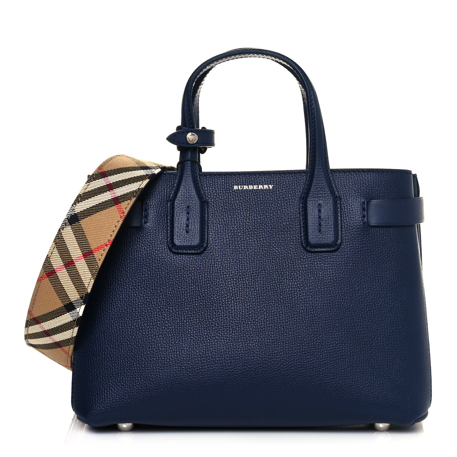 Burberry Grainy Calfskin House Check Small Banner Tote Regency Blue 1 of 12