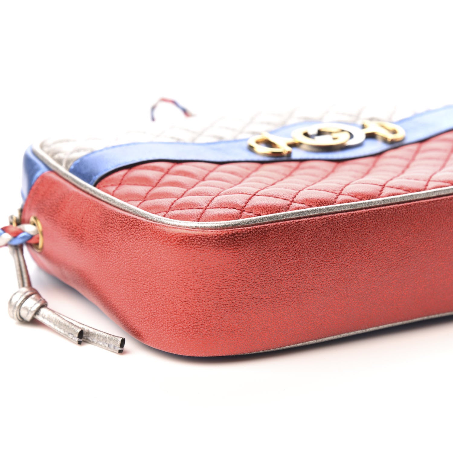 Gucci Laminated Nappa Trapuntata Small Zumi Shoulder Bag Rosso Marine Argento 6 of 9
