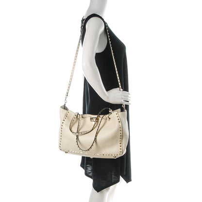 Valentino Garavani Grained Calfskin Medium Rockstud Tote Ivory 2 of 8