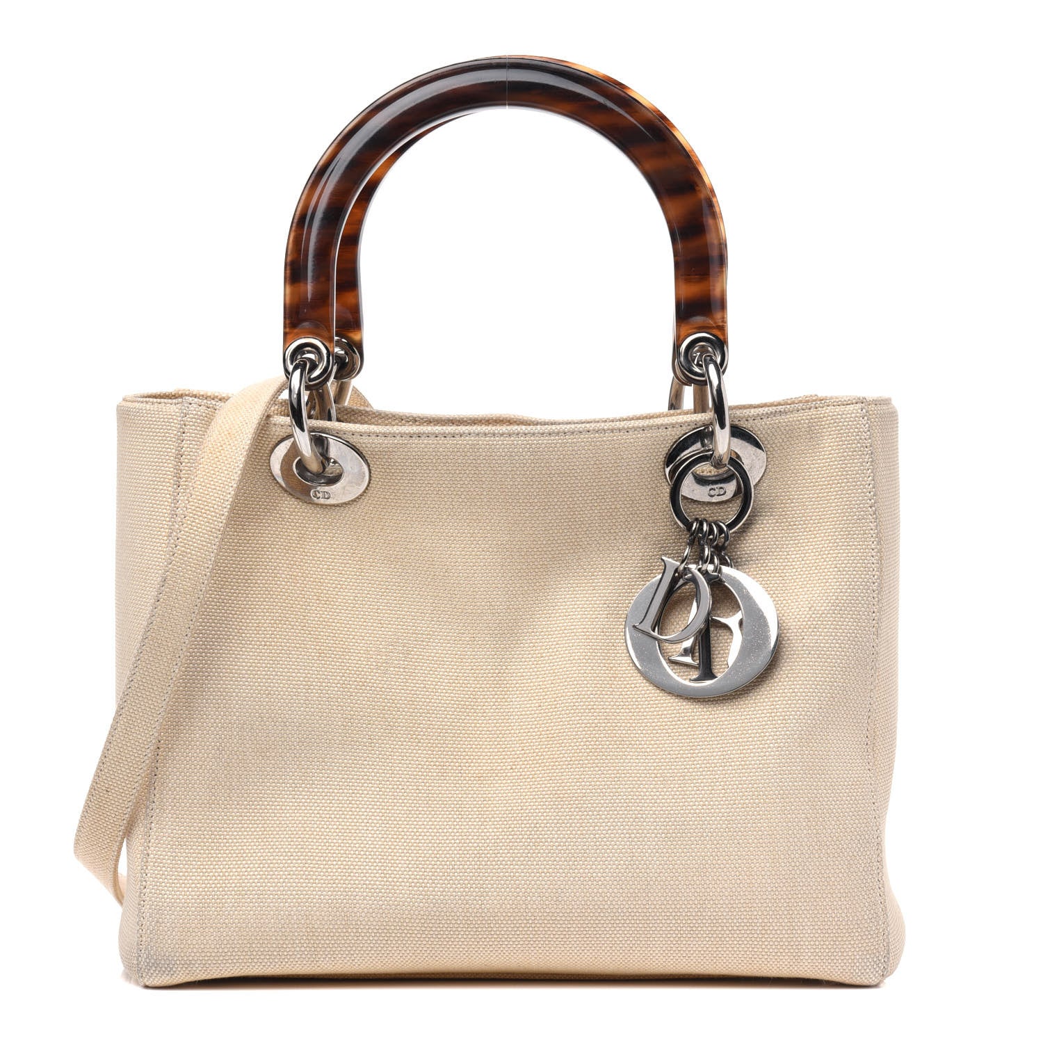 Christian Dior Canvas Tortoise Medium Lady Dior Ivory 1 of 4