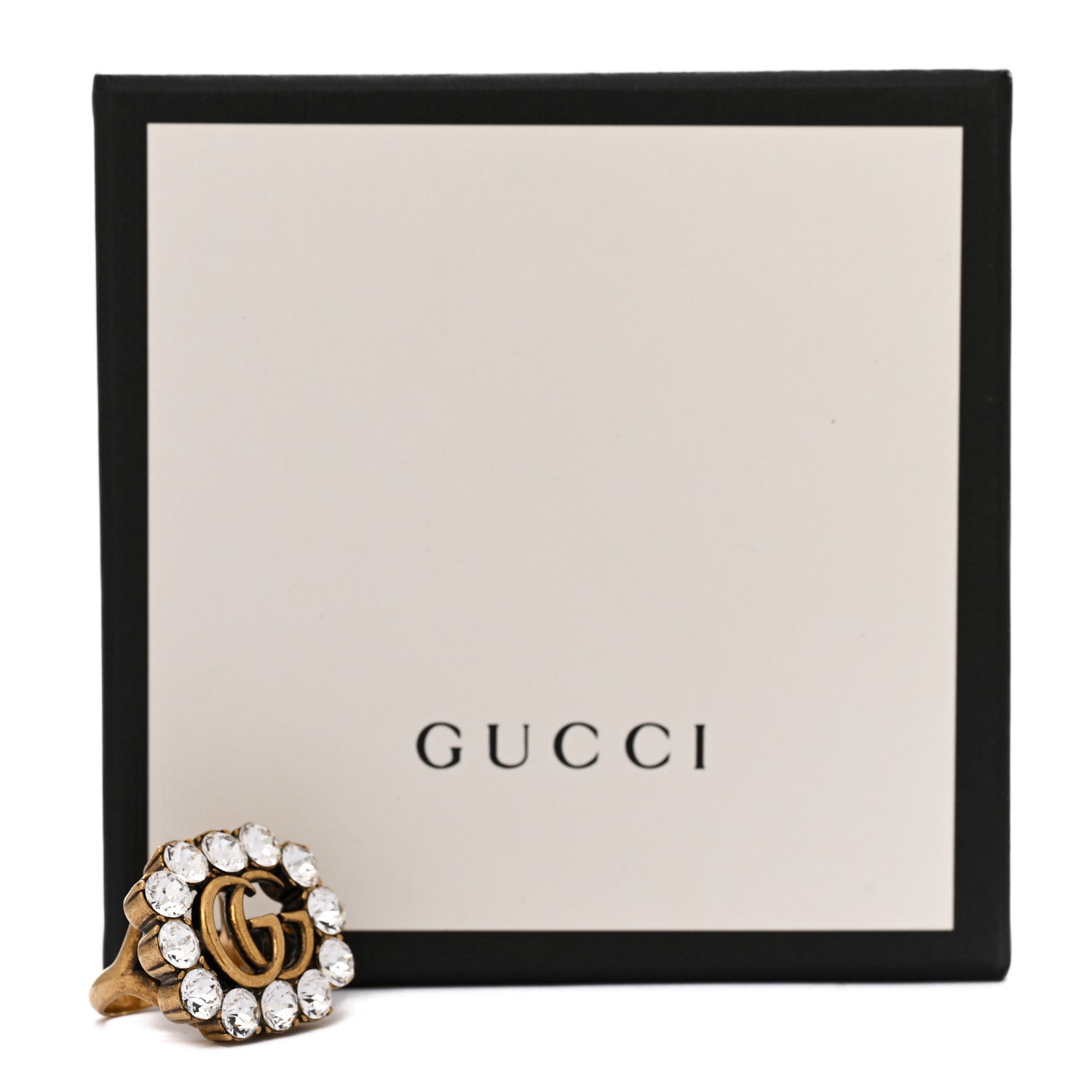 Gucci Metal Crystal Double G Ring 58 8.25 Aged Gold 5 of 5
