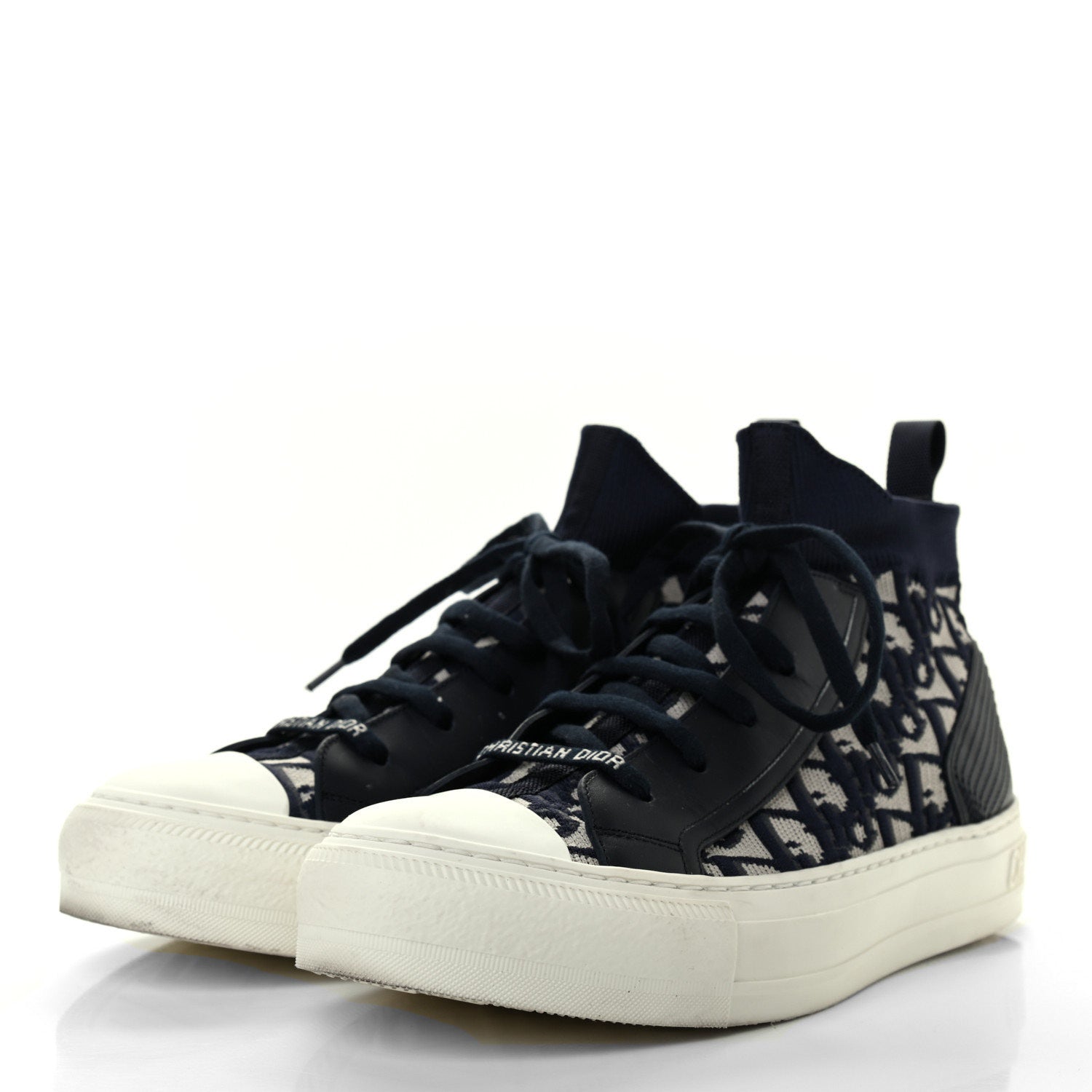 Christian Dior Technical Knit Calfskin Oblique Womens Walk'n Dior Mid Top Sneakers 38.5 Deep Blue 3 of 13