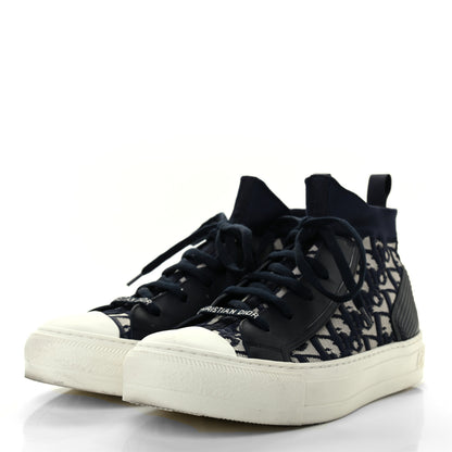 Christian Dior Technical Knit Calfskin Oblique Womens Walk'n Dior Mid Top Sneakers 38.5 Deep Blue 3 of 13