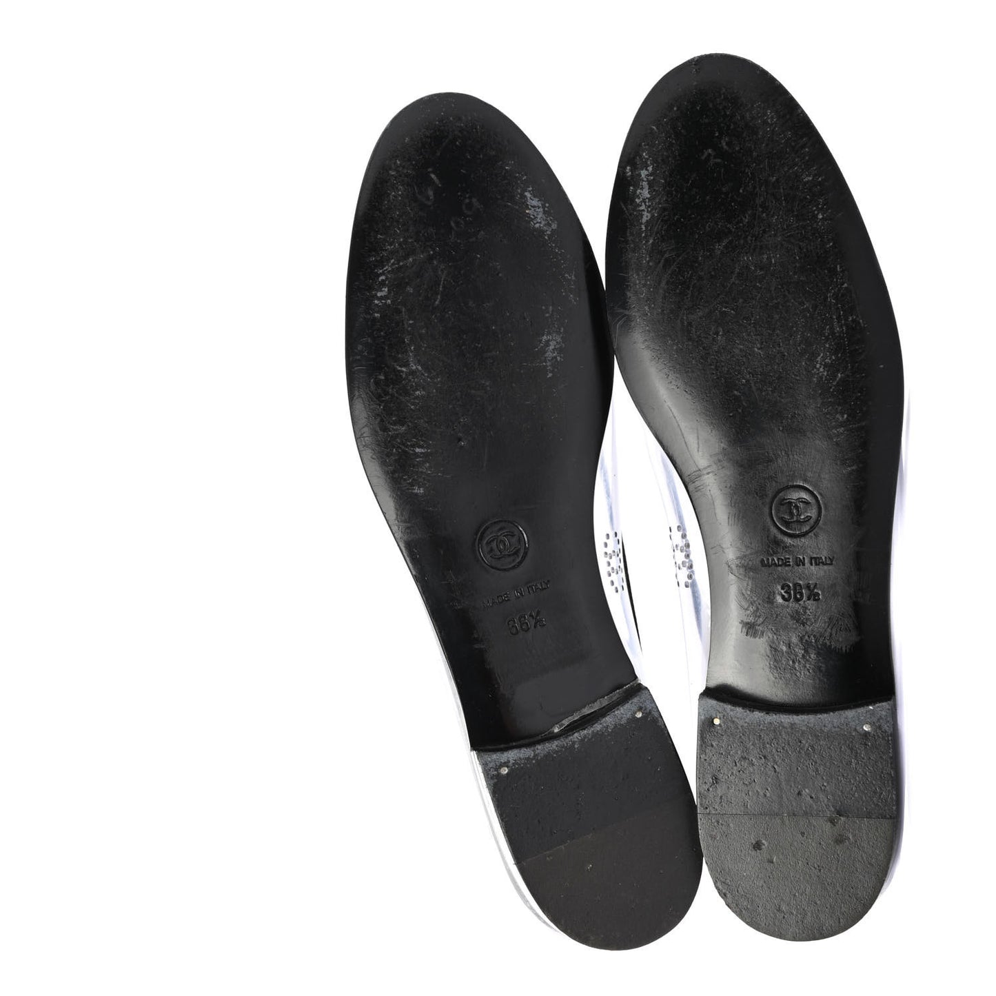 PVC Patent Calfskin Cap Toe Ballerina Flats 38.5 Black
