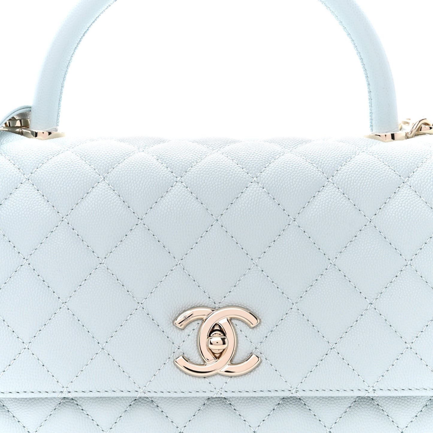 Caviar Quilted Small Coco Handle Flap Light Blue