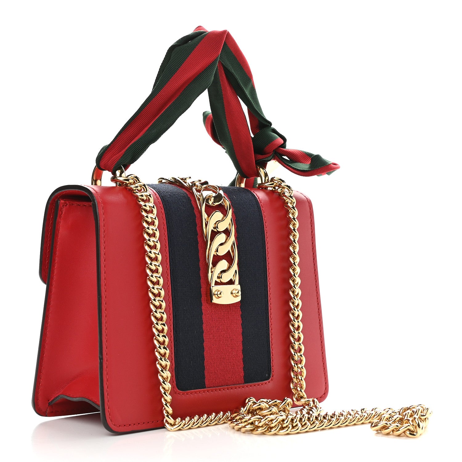 Gucci Calfskin Mini Sylvie Chain Shoulder Bag Hibiscus Red 3 of 9