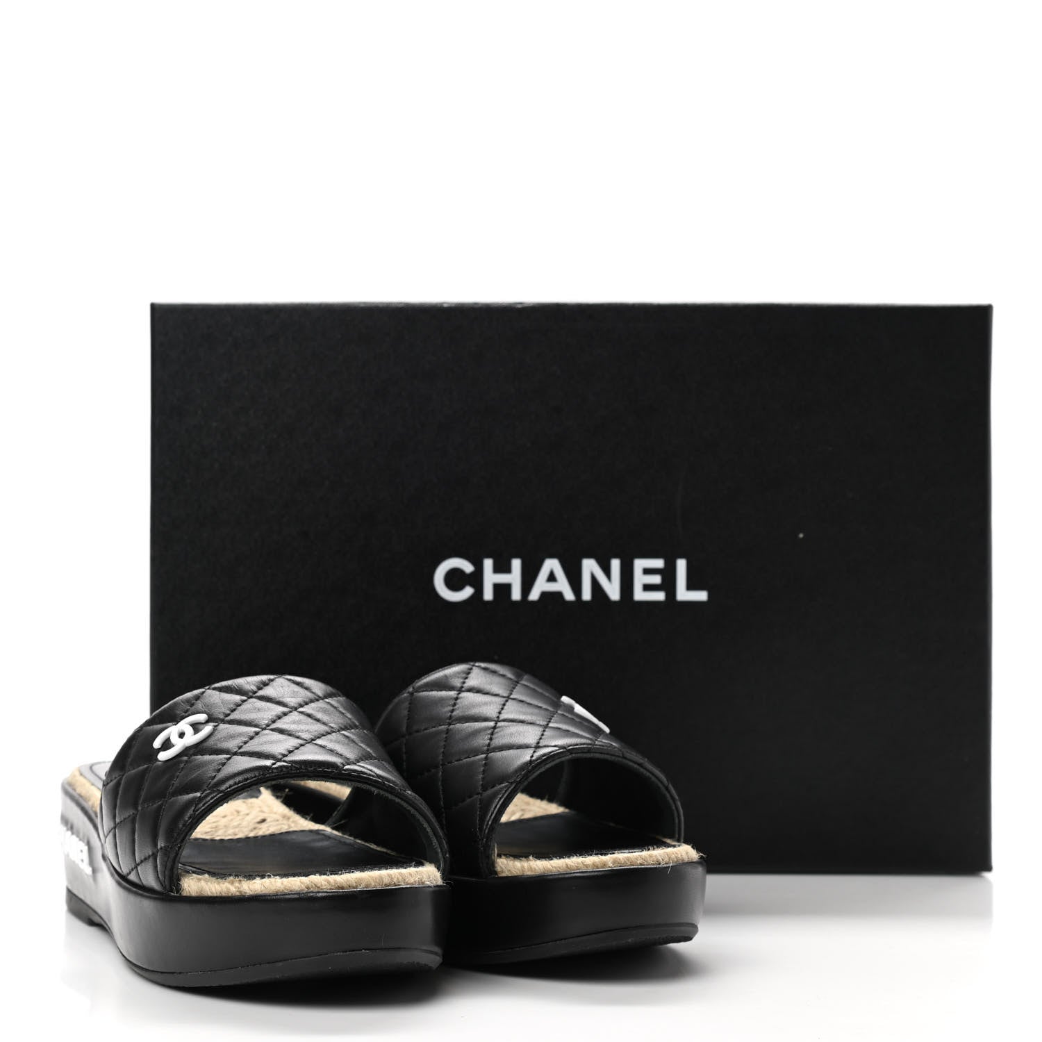 Chanel Lambskin Quilted CC Espadrille Slip On Sandals 35 Black 10 of 10