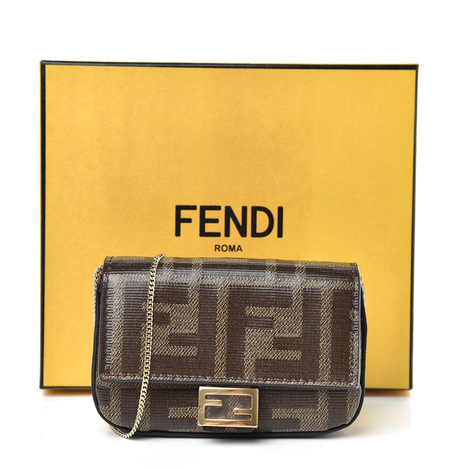 Fendi Glazed Fabric FF 1974 Nano Baguette Belt Charm Mogano Panna 8 of 8