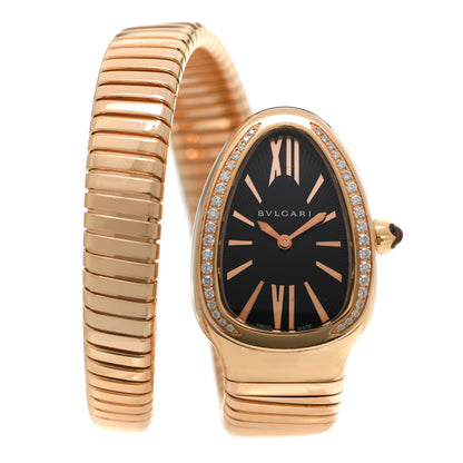 Bulgari 18K Rose Gold Diamond Bezel 35mm Serpenti Tubogas Quartz Watch Black 1 of 4