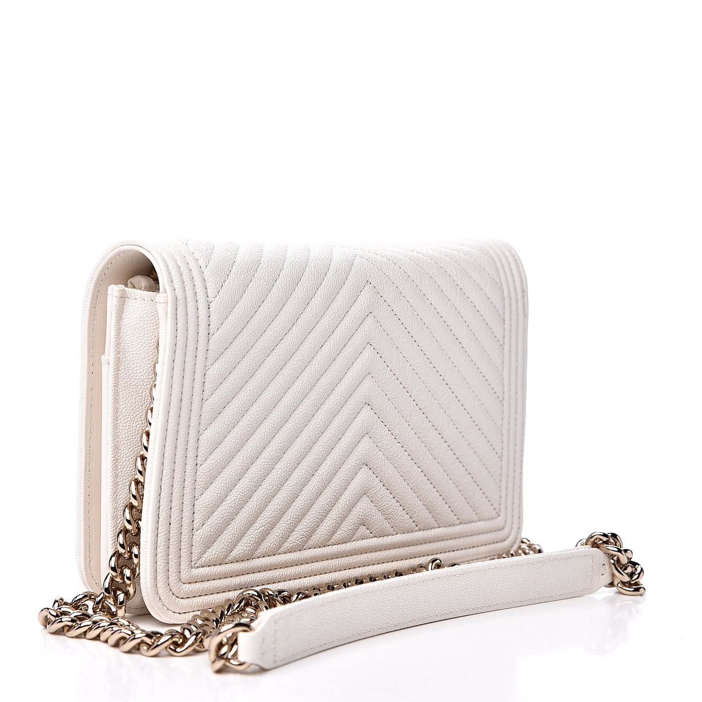 Caviar Chevron Boy Wallet On Chain WOC White
