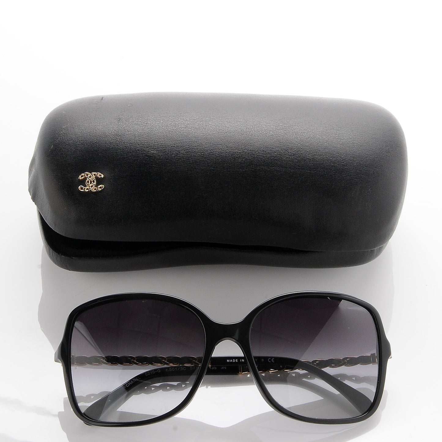 Lambskin Square Chain Sunglasses 5210-Q Black