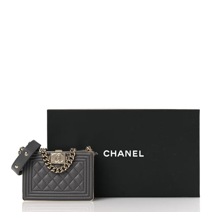 Chanel Lambskin Quilted Boy Minaudiere Dark Grey 14 of 14