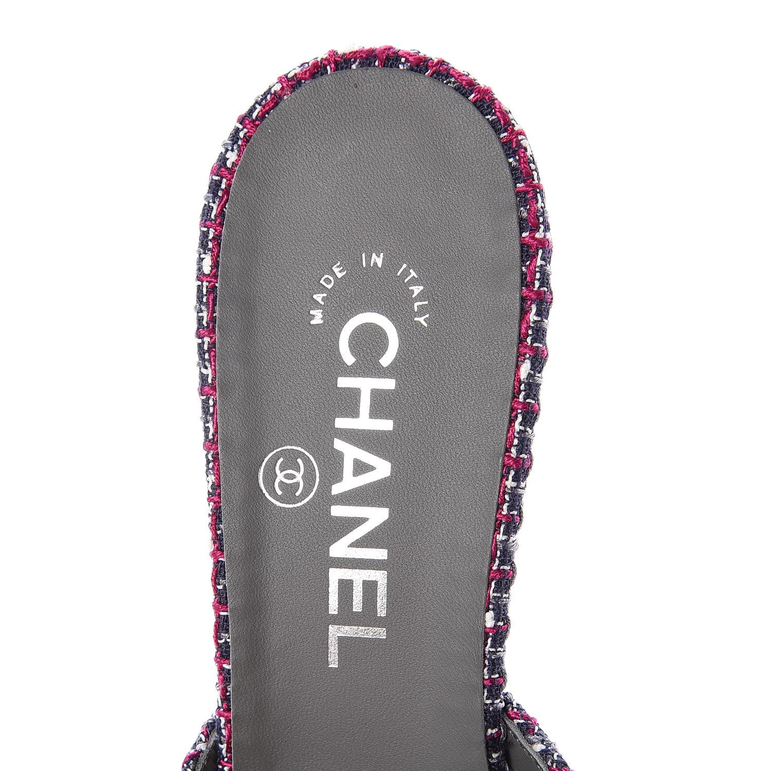 Chanel Tweed Grosgrain CC Mules 39 Purple Navy Grey Black 12 of 18
