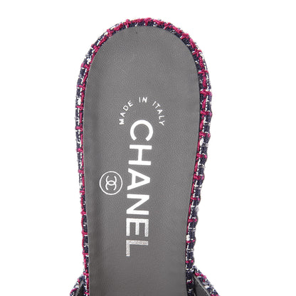 Chanel Tweed Grosgrain CC Mules 39 Purple Navy Grey Black 12 of 18