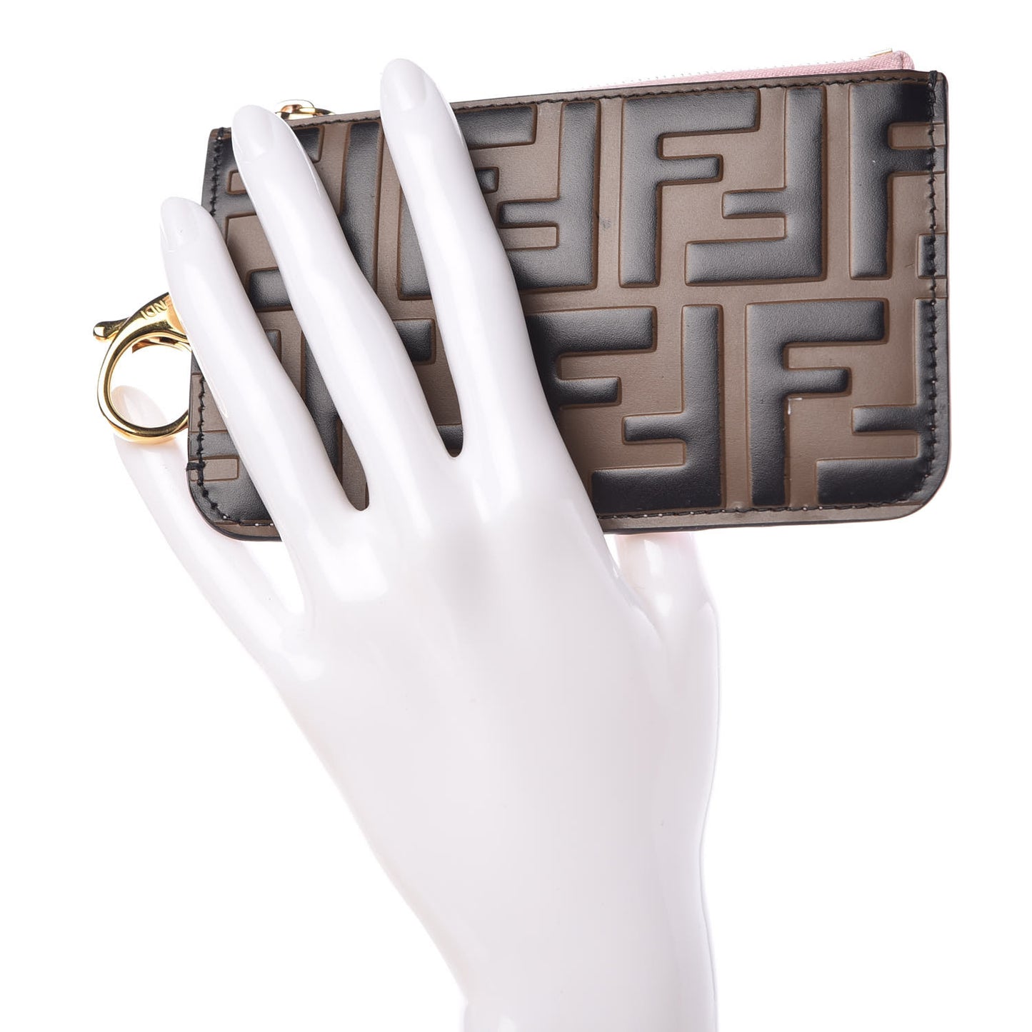 Vitello Cruise F is Fendi Bi-Color FF 1974 Embossed Key Case Pouch Maya Black Peonia