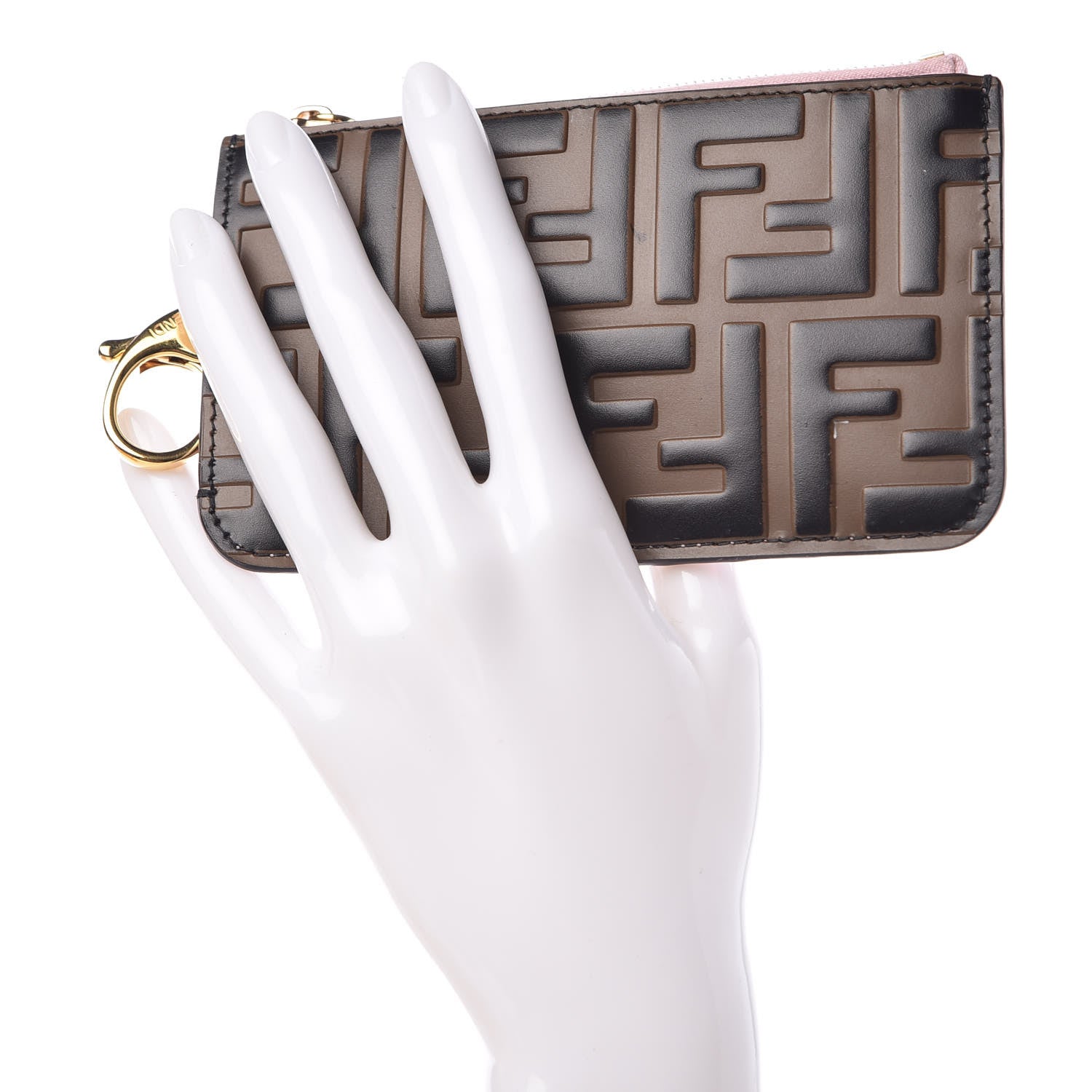 Fendi Vitello Cruise F is Fendi Bi-Color FF 1974 Embossed Key Case Pouch Maya Black Peonia 2 of 10