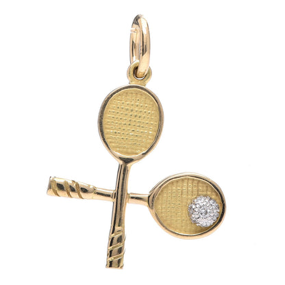 Tiffany 18K Yellow Gold Diamond Tennis Raquet Charm 1 of 3
