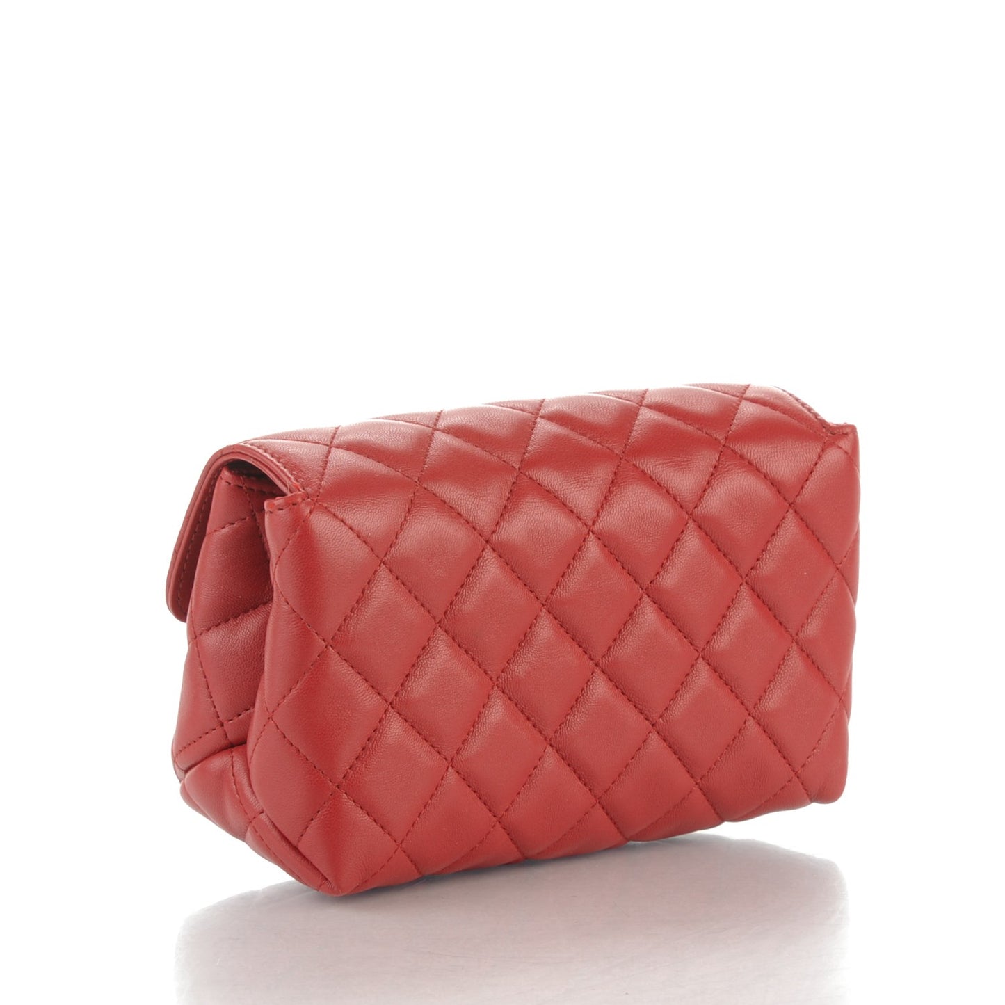 Lambskin Quilted Flap Cosmetic Case Red