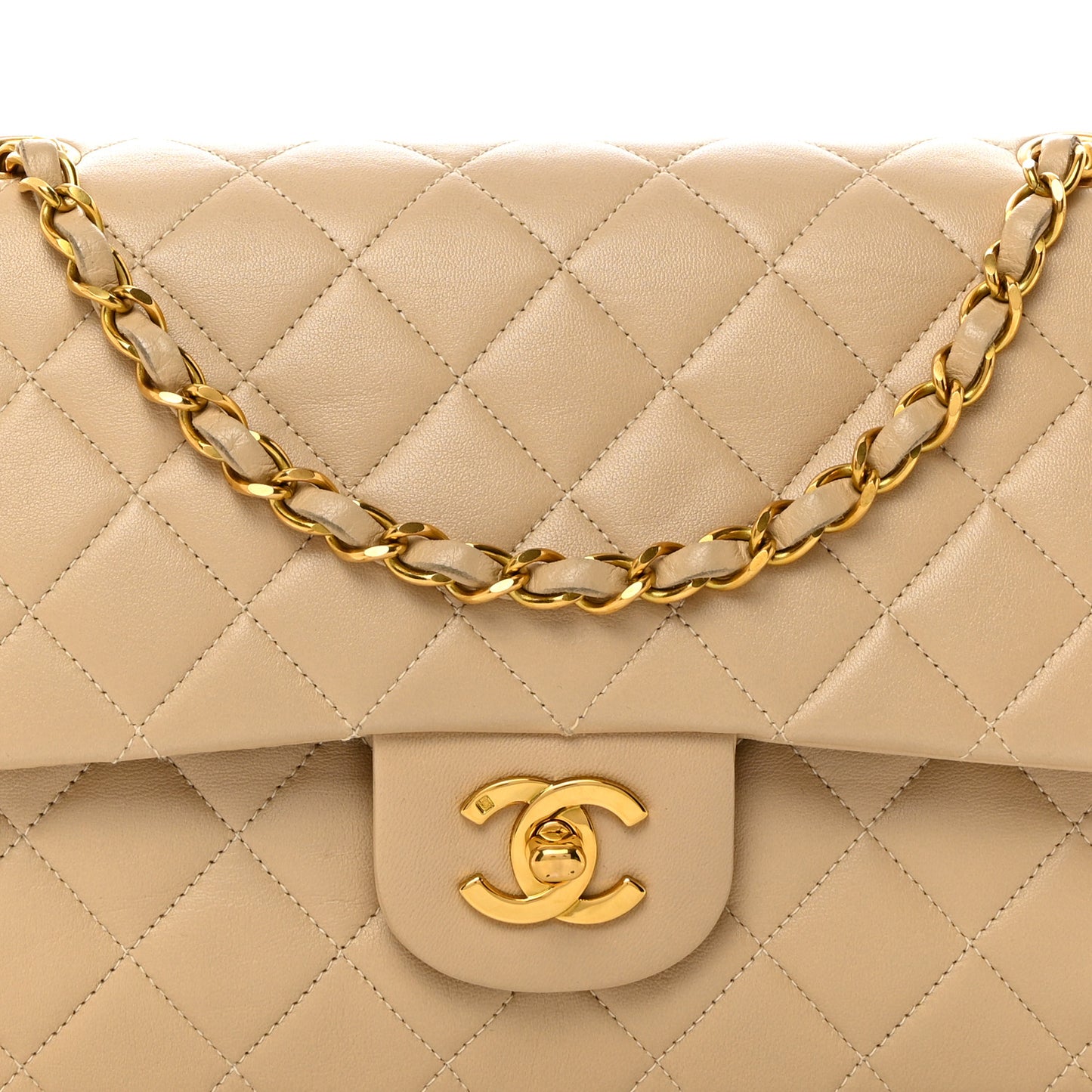 Lambskin Quilted Small Double Flap Beige