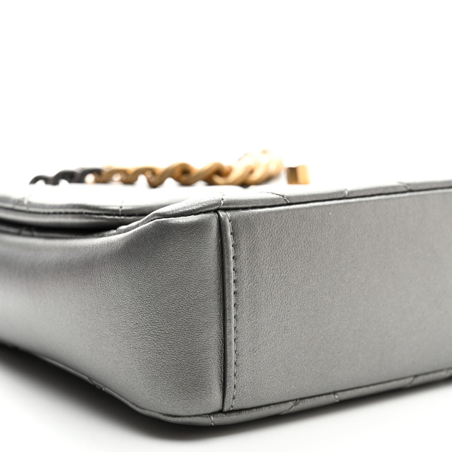 Metallic Lambskin Quilted Small Side Note Flap Grey