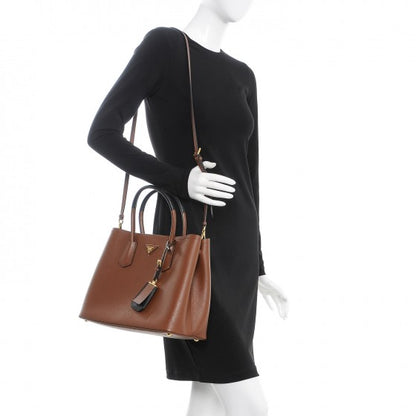 Prada Saffiano Cuir Bi-Color Medium Double Bag Palissandro Black 2 of 8