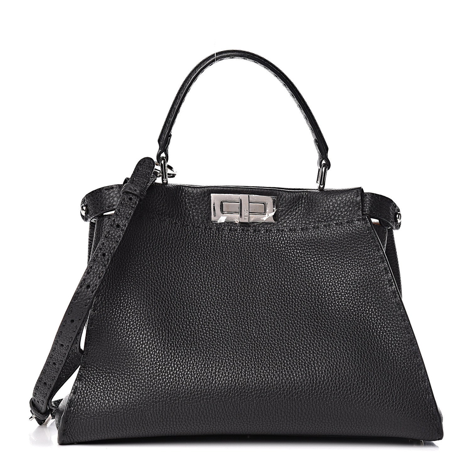 Fendi Cuoio Romano Selleria Bi-Color Medium Peekaboo Iconic Satchel Black Mou 1 of 11