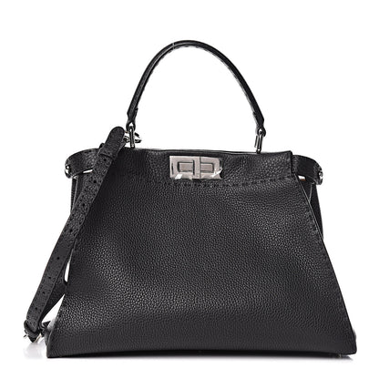 Fendi Cuoio Romano Selleria Bi-Color Medium Peekaboo Iconic Satchel Black Mou 1 of 11