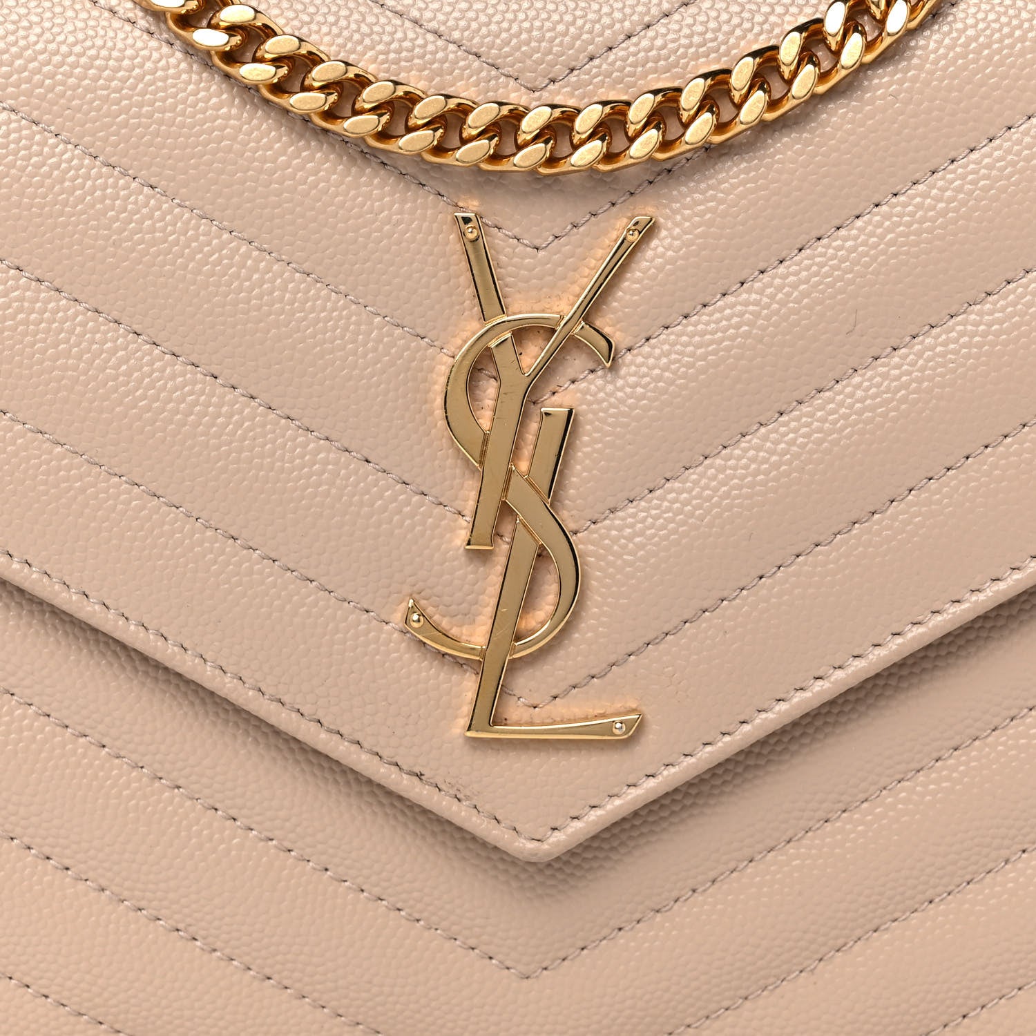 Saint Laurent Grain De Poudre Matelasse Chevron Monogram Chain Wallet Nude Powder 7 of 11