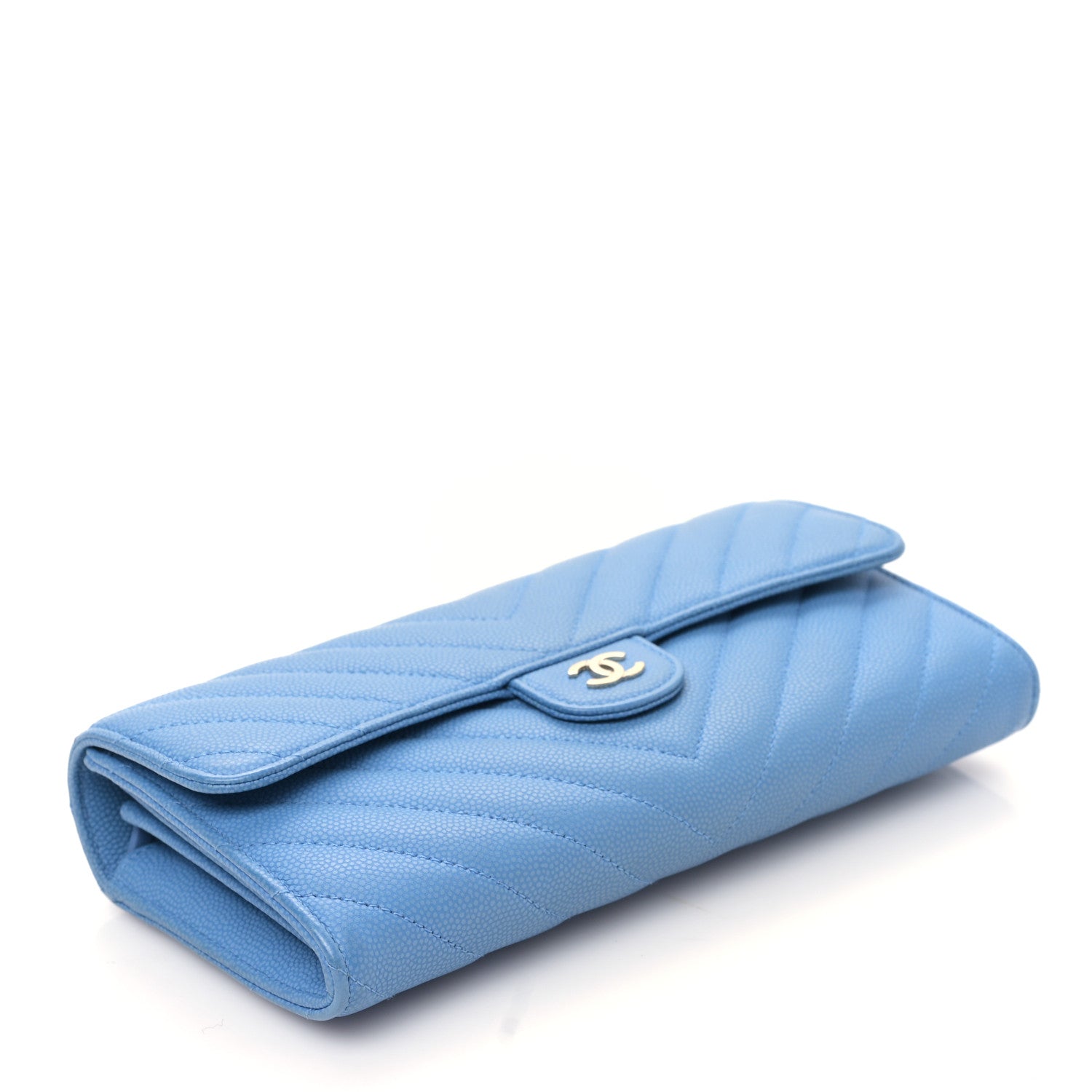 Chanel Caviar Chevron Quilted Large Flap Wallet Light Blue 4 of 10