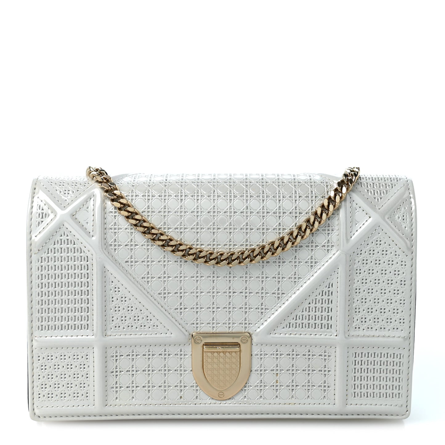 Patent Micro-Cannage Diorama Wallet on Chain Pouch White