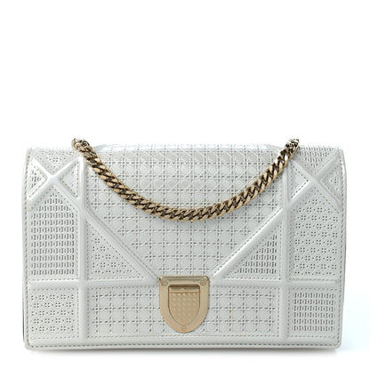Christian Dior Patent Micro-Cannage Diorama Wallet on Chain Pouch White 1 of 10