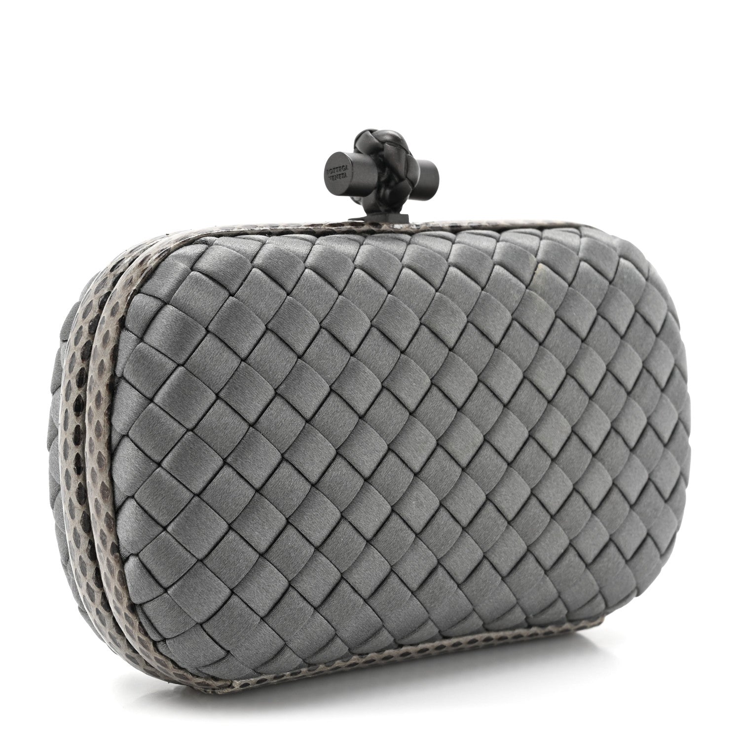Bottega Veneta Satin Intreccio Impero Ayers Knot Clutch Grey 3 of 6