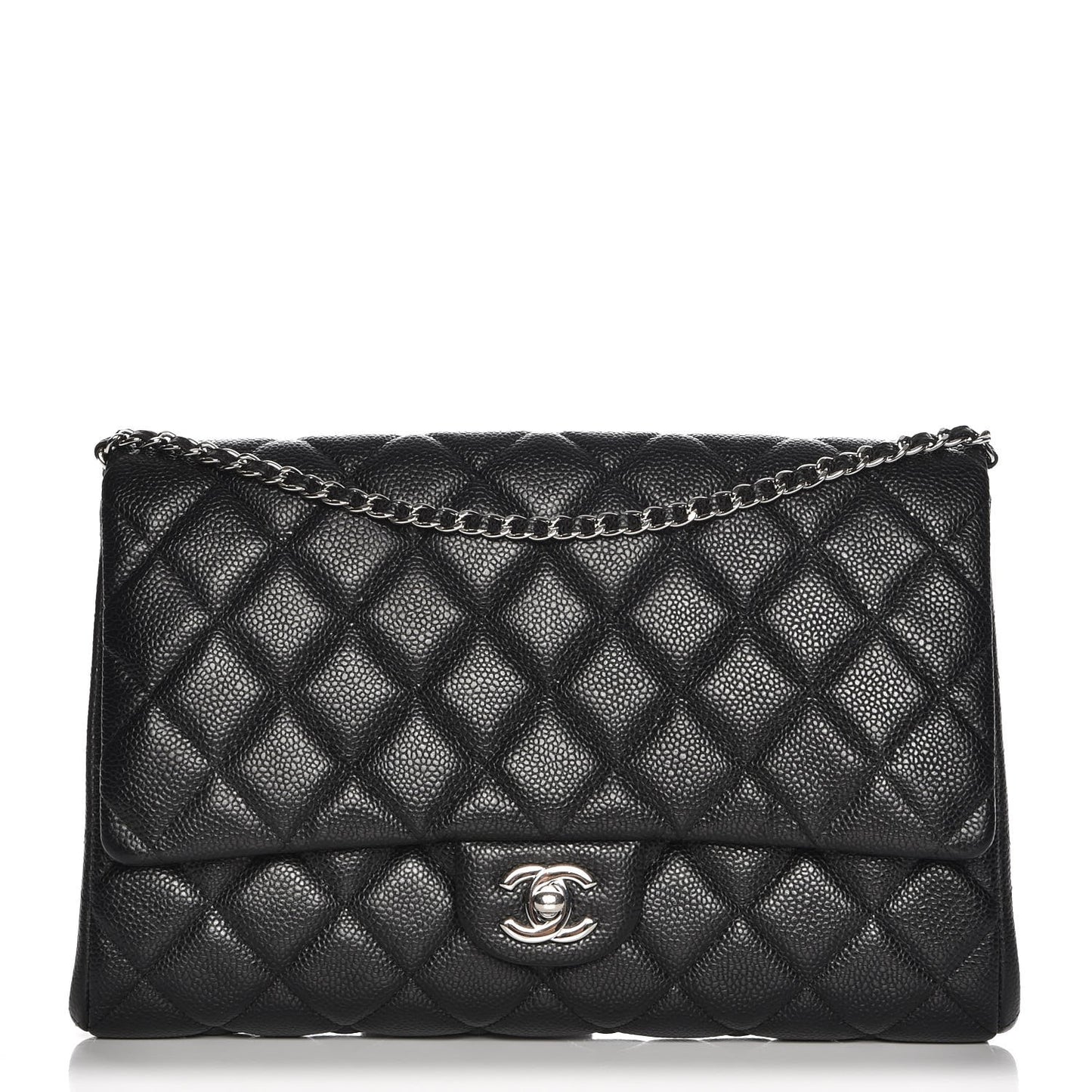 Caviar Quilted Clutch With Chain Flap Black