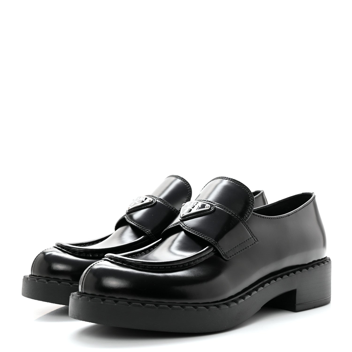 Prada Spazzolato Metal Triangle Logo 50mm Loafers 40 Black 3 of 11