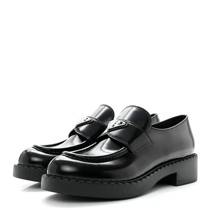 Prada Spazzolato Metal Triangle Logo 50mm Loafers 40 Black 3 of 11