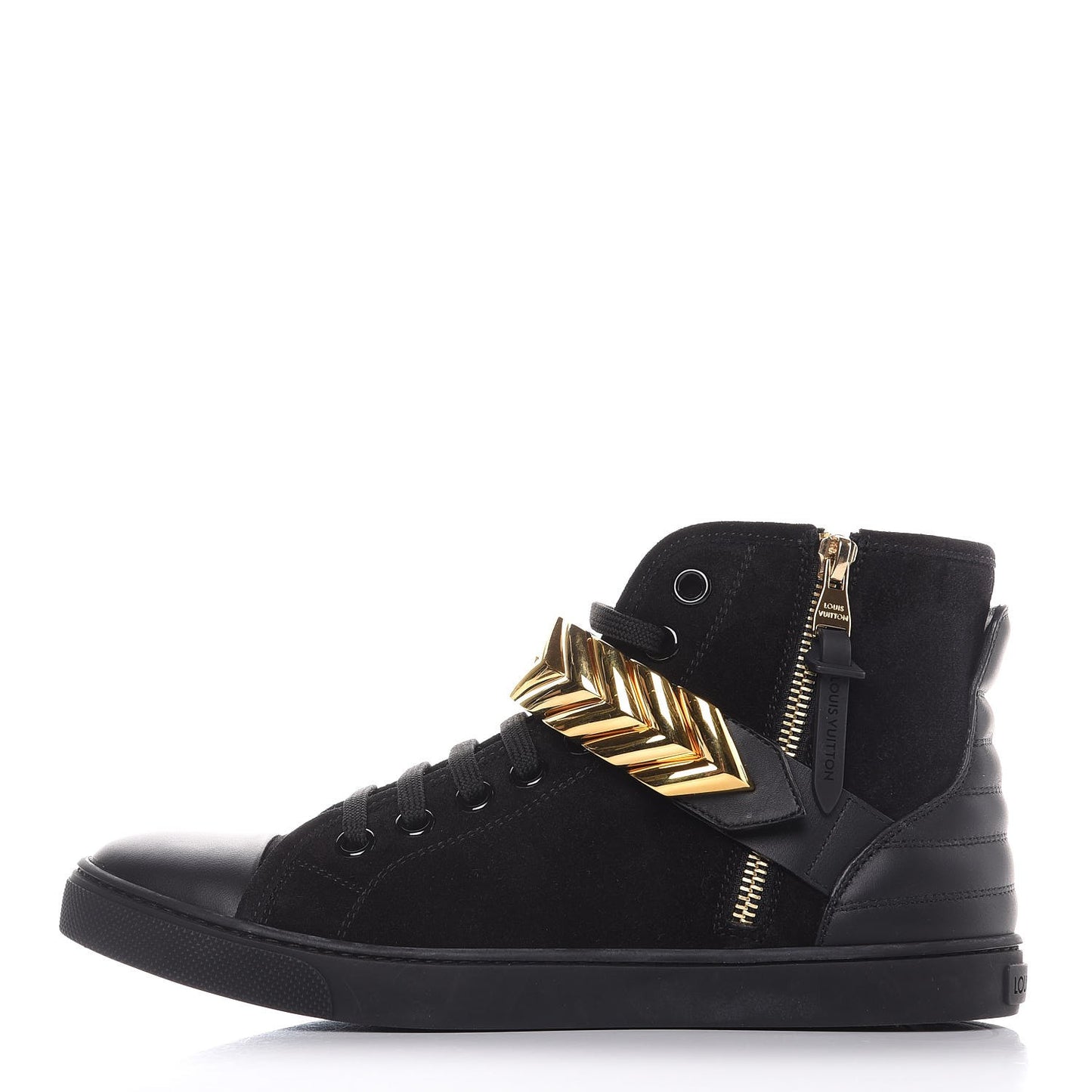 Calfskin Suede Punchy High Top Sneakers 37 Black